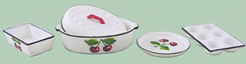 Dollhouse Miniature Roaster/Pan Set 5Pcs Painted Cherries